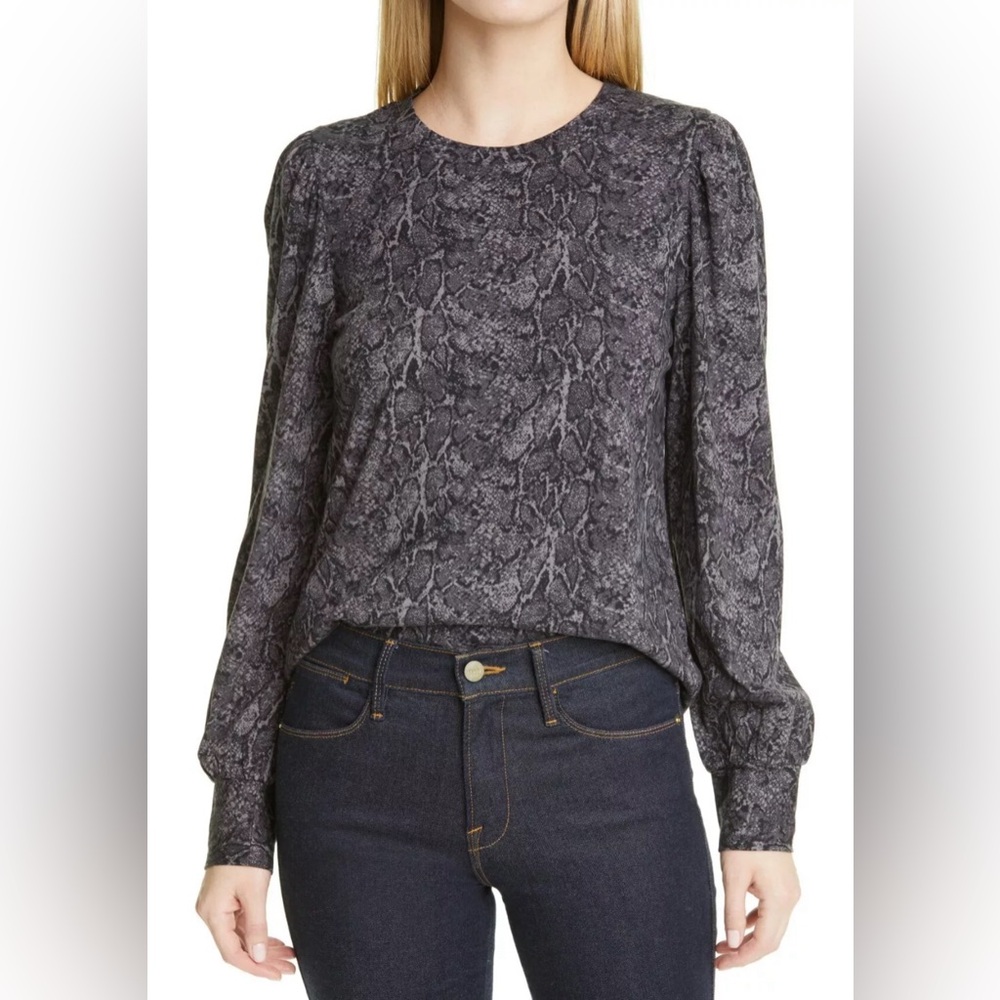 Rails EMILIA CHARCOAL SNAKESKIN Puff Sleeve Top Pullover Long Sleeve Gray MEDIUM